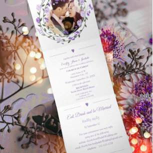 Amethyst Orchid Lila Lilac Peony Floral Wedding Dreifach Gefaltete Einladung