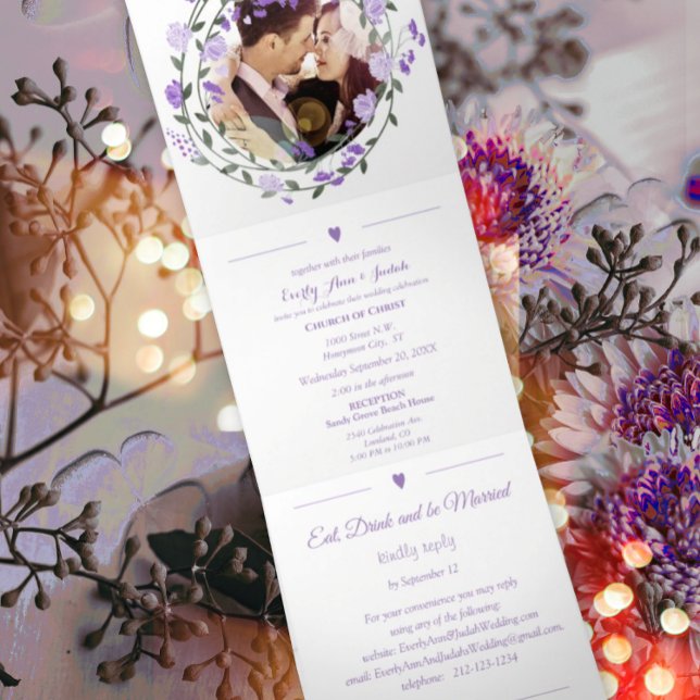 Amethyst Orchid Lila Lilac Peony Floral Wedding Dreifach Gefaltete Einladung (Von Creator hochgeladen)