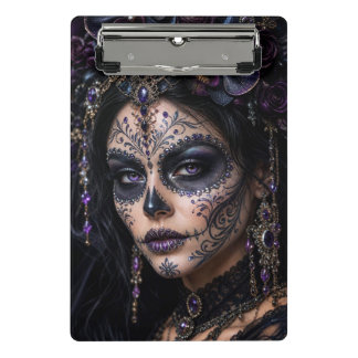 Amethyst-Orchidee Calavera – Gothic Zucker-Schädel Mini Klemmbrett