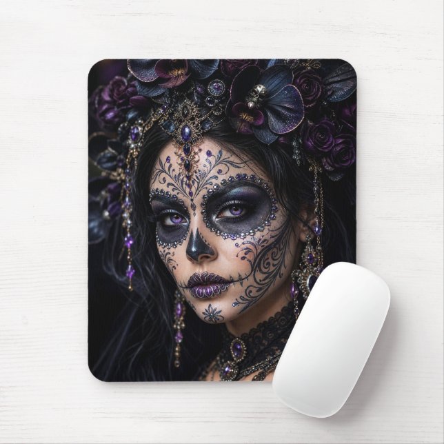 Amethyst-Orchidee Calavera – Gothic Zucker-Schädel Mousepad (Mit Mouse)