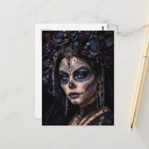 Amethyst-Orchidee Calavera – Gothic Zucker-Schädel Postkarte