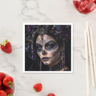 Amethyst-Orchidee Calavera – Gothic Zucker-Schädel Serviette