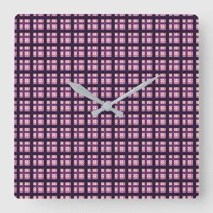 Amethyst Peach Pink Purple Lilac Stripe Plaid Quadratische Wanduhr