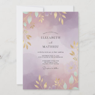 Amethyst-Pfirsich-Blatt-Hochzeit Einladung