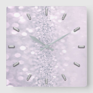 Amethyst Pflaumen-Glitzer-graues Metallabstrakter Quadratische Wanduhr
