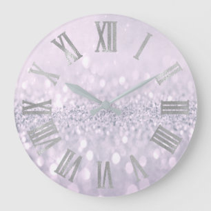 Amethyst Pflaumen-Glitzer-graues Metallrömische Große Wanduhr