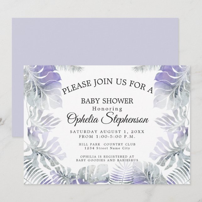 Amethyst Plum Aquamarin Botanische Aquarelldusche Einladung (Vorne/Hinten)