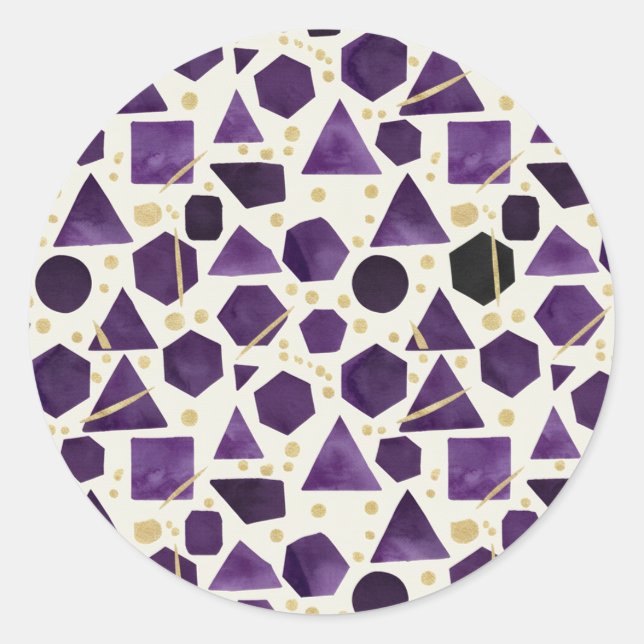 Amethyst & Plum Watercolor Geometric Pattern Runder Aufkleber (Vorderseite)