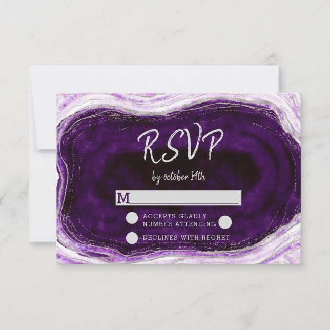 Amethyst Purple Geode Wedding Réponse RSVP (Devant)