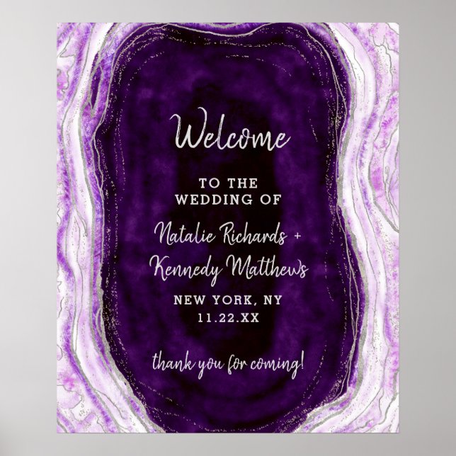 Amethyst Purple & Silver Mariage Affiche de bienve (Devant)