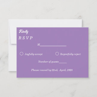Amethyst Purpur & Weiß Minimalistische Antwortkart RSVP Karte