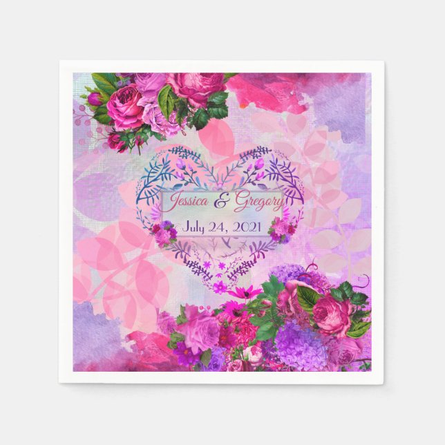 Amethyst Raspberry Floral Wedding Napkin Serviette (Vorderseite)