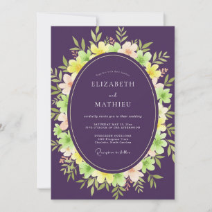 Amethyst-Rosa-Laub-Eukalyptus-Hochzeit Einladung