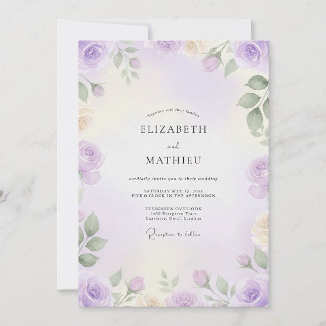 Amethyst-Sage Gemalte Hochzeit Einladung (Vorderseite)