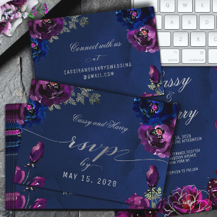 Amethyst Saphir Marineblaue Juwel Töne Hochzeit On RSVP Karte