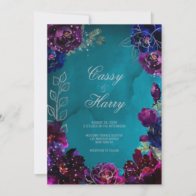 Amethyst Sapphire Aquamarin Blue Jewel Tone Weddin Einladung (Vorderseite)