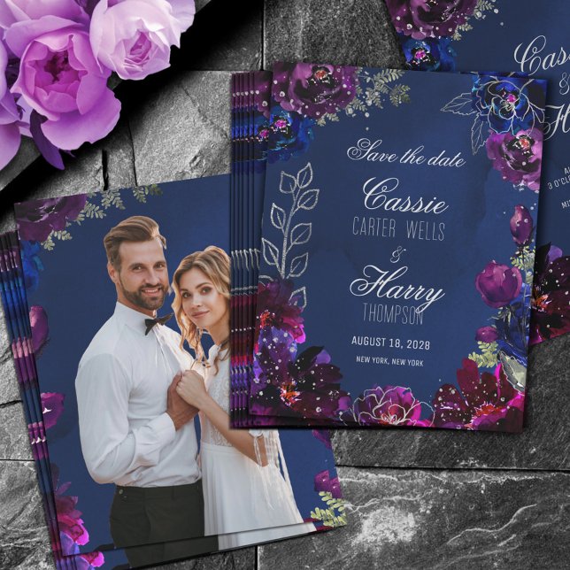 Amethyst Sapphire Navy Jewel Tone Foto Save The Date (Von Creator hochgeladen)