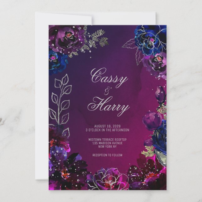 Amethyst Sapphire Ombre Jewel Tone Wedding Einladung (Vorderseite)