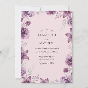 Amethyst-Schimmer-Pfingstrosen-Hochzeit Einladung