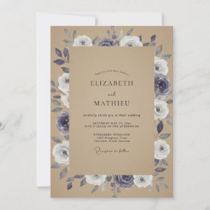 Amethyst-Tan-Rosen-Hochzeit Einladung