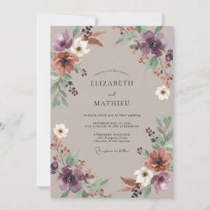Amethyst-Taupe-Wildflower-Hochzeit Einladung