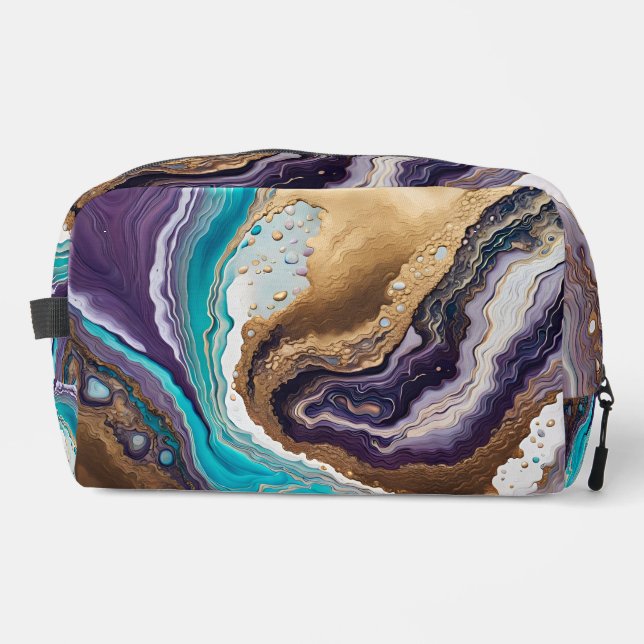 Amethyst Türkis und Gold Abstrakt Waschbeutel (Vorderseite)