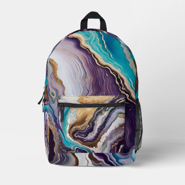 Amethyst und Türkis Abstrakt Bedruckter Rucksack (Vorderseite)