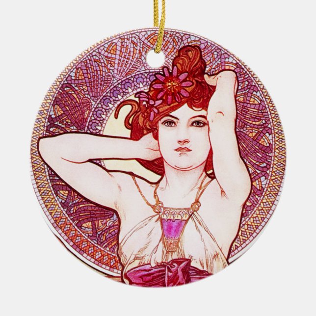 Amethyst-Verzierung Alphonse Mucha Keramik Ornament (Vorne)