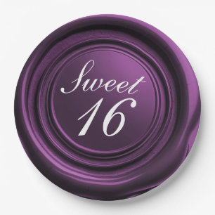 Amethyst-Wachssiegel-Tropfen Elegant Sweet 16 Hoch Pappteller