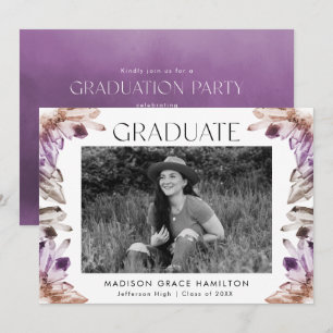 Amethyst Watercolor Crystal Foto Graduation Party Einladung