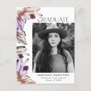 Amethyst Watercolor Crystal Photo Graduation Party Einladungspostkarte