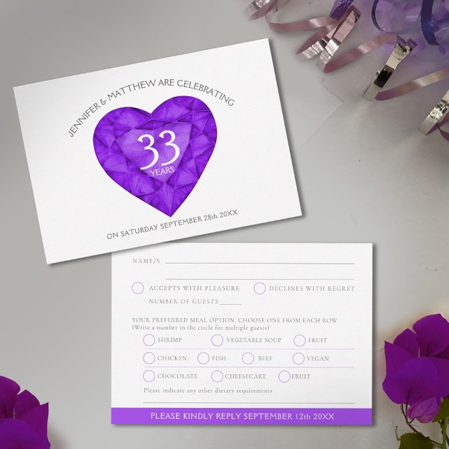 Amethyst Wedding Jubiläum Aquarellherz RSVP Karte (Von Creator hochgeladen)
