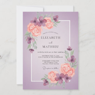 Amethyst-Weich-Korallen-Bemalte Hochzeit Einladung