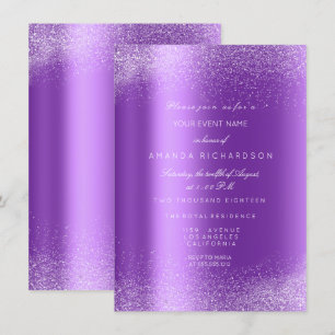 Amethyst Weiß Glitter Blätter Sand Rahmen Glam Einladung