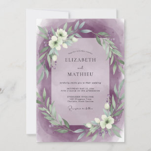 Amethyst Weiße Girlande Hochzeit Einladung