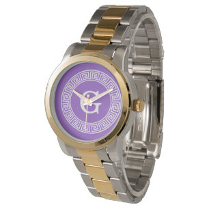 Amethyst weißes griechisches SchlüsselRnd Armbanduhr