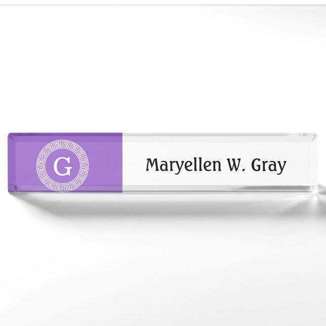 Amethyst Welch griechischer Schlüsselrahmen erste  Namensplakette (Vorderseite)