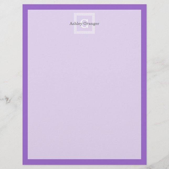 Amethyst, White Greece Key #1, Gerahmtes Monogramm (Vorderseite)