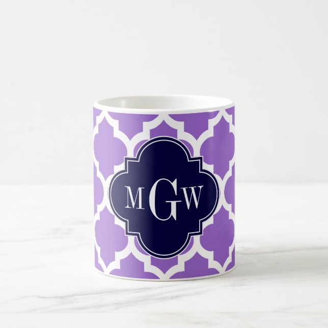 Amethyst White Marokcan #5 Navy 3 Initial Monogram Kaffeetasse (Mittel)