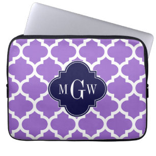 Amethyst White Marokcan #5 Navy 3 Initial Monogram Laptopschutzhülle