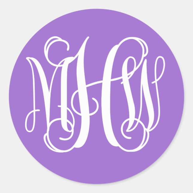 Amethyst White Preppy Vine Script Monogram DIY BG Runder Aufkleber (Vorderseite)