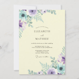 Amethyst-Zitronen-Blumenhochzeit Einladung