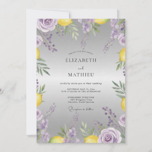 Amethyst-Zitronen-Wildblumen-Hochzeit Einladung