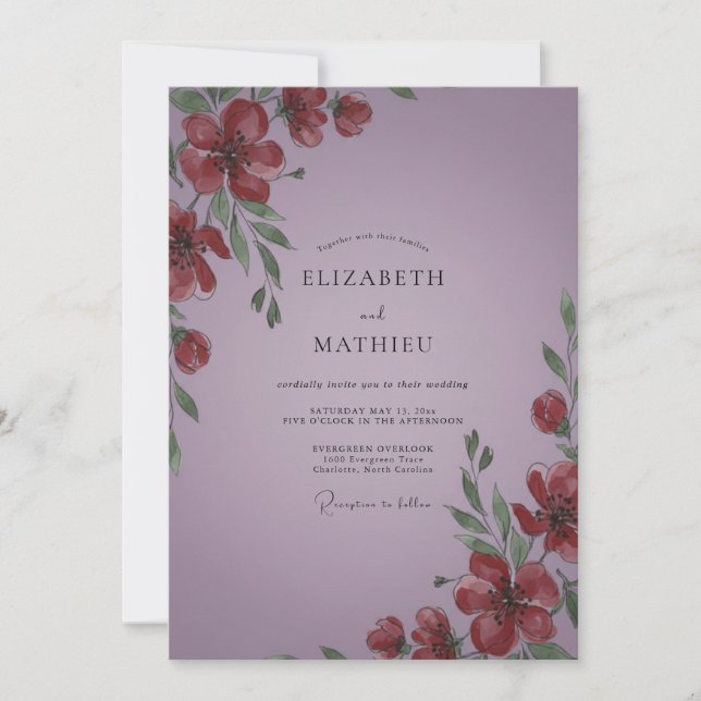 Amethystrote Mohn-Hochzeit Einladung (Vorderseite)