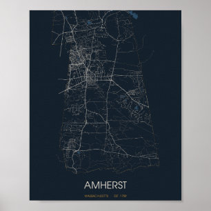 Amherst Massachusetts Straßenkarte Poster (Nacht)