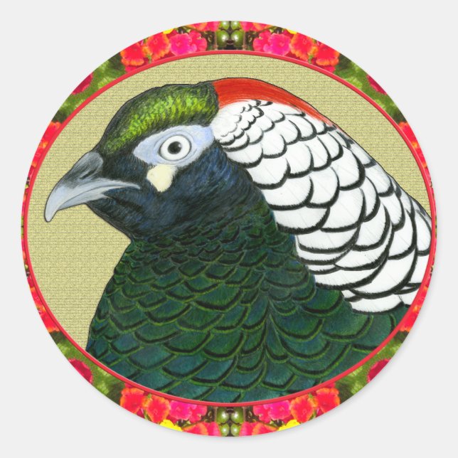Amherst Pheasant und Blume Runder Aufkleber (Vorderseite)