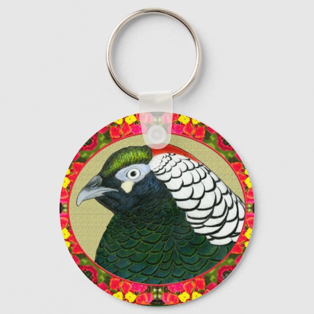 Amherst Pheasant und Blume Schlüsselanhänger (Vorderseite)