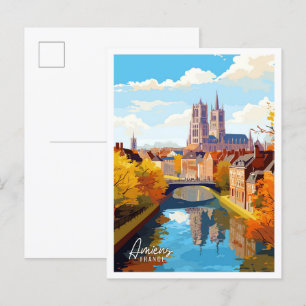 Amiens France Art Vintage Reise Illustration Postkarte
