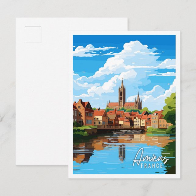 Amiens France Vintage Illustration Postkarte (Vorne/Hinten)