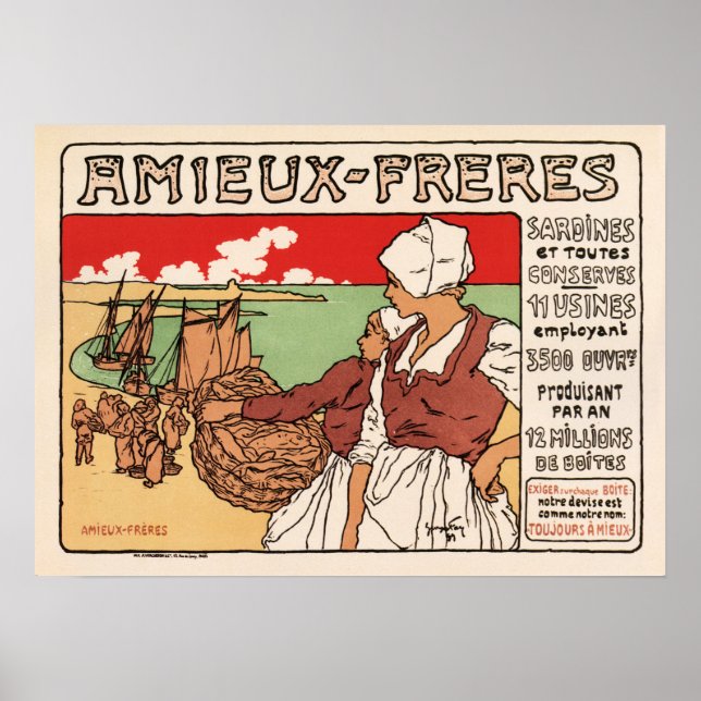 AMIEUX-FRERES sardine Fish Fisherman Old French Poster (Vorne)